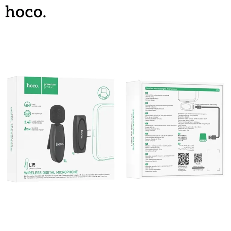 2A HOCO L15 Type C Crystal Lavalier Wireless Digital Microphone Boltify Limited T/A iShine Trade