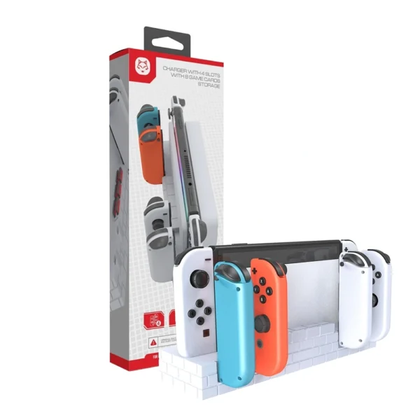 HS-SW488W 4 Slots Joy Con Charging Dock Station With 8 Game Cards Storage for Nintendo Switch/Switch OLED - Image 1