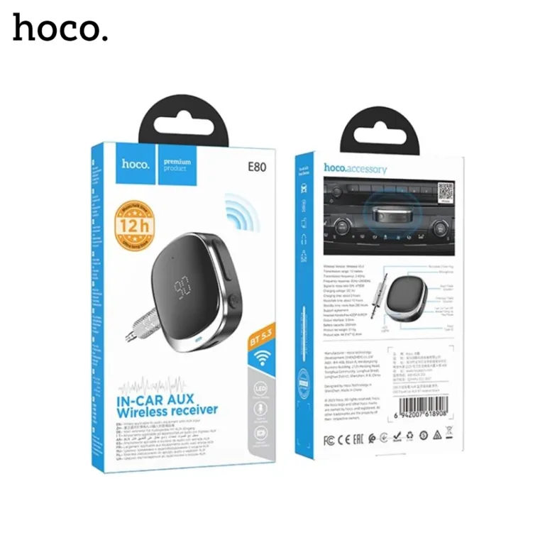 5A HOCO E80 In Car AUX Wireless Bluetooth Audio Receiver Boltify Limited T/A iShine Trade