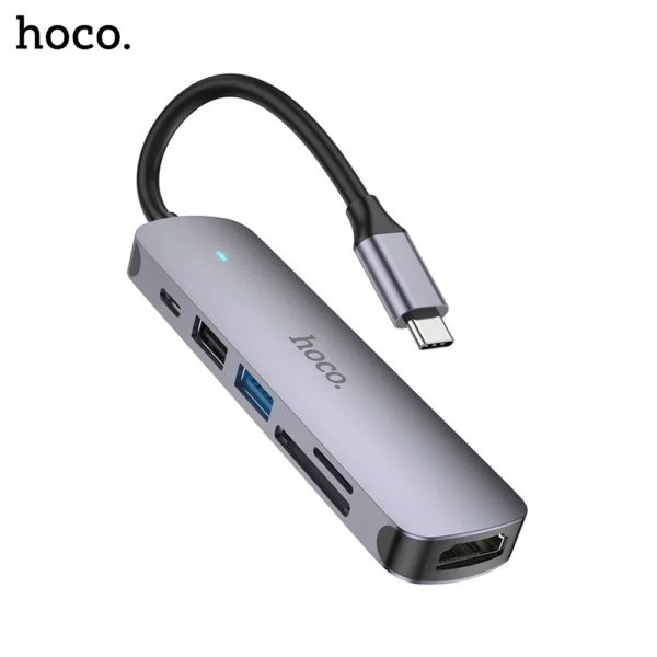 HOCO HB28 Type C Hub 6 in 1 Multifunction Adapter 100W - Image 2