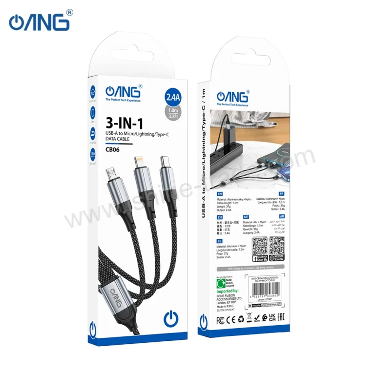 61A ANG CB06 Fresh 3 in 1 Charging Data Cable Lightning Micro Type C Boltify Limited T/A iShine Trade