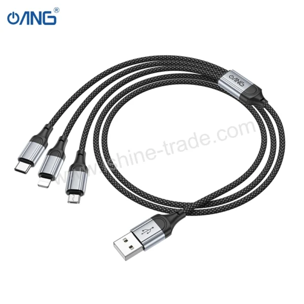 ANG CB06 3 in 1 Charging Data Cable - Lightning + Micro + Type C - Black - Image 2
