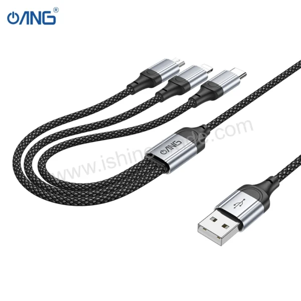 ANG CB06 3 in 1 Charging Data Cable - Lightning + Micro + Type C - Black - Image 3