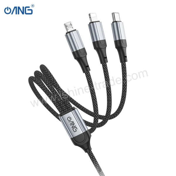 ANG CB06 3 in 1 Charging Data Cable - Lightning + Micro + Type C - Black - Image 4