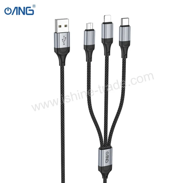 ANG CB06 3 in 1 Charging Data Cable - Lightning + Micro + Type C - Black - Image 6