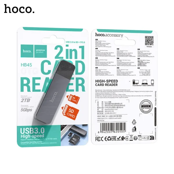 HOCO HB45 Spirit USB A To SD and TF 3.0 Card Reader - Image 1