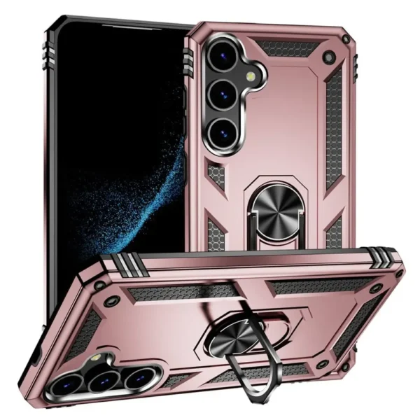 30C Slim Shockproof Ring Armor Stand Phone Case for Samsung Galaxy S25 FE Rose Gold