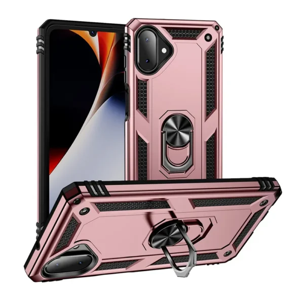 34B Slim Shockproof Ring Armor Stand Phone Case for Samsung Galaxy A07 Rose Gold