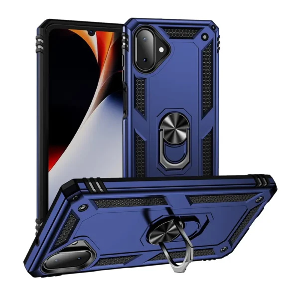 34C Slim Shockproof Ring Armor Stand Phone Case for Samsung Galaxy A07 Blue