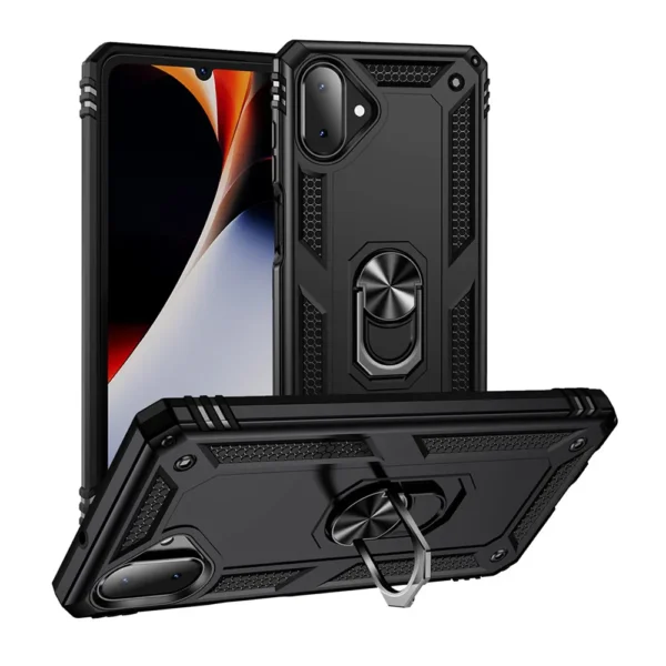 34E Slim Shockproof Ring Armor Stand Phone Case for Samsung Galaxy A07 Black