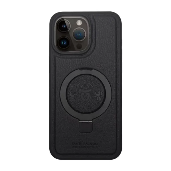 26B Magnetic Ring Leather Bracket Case Black