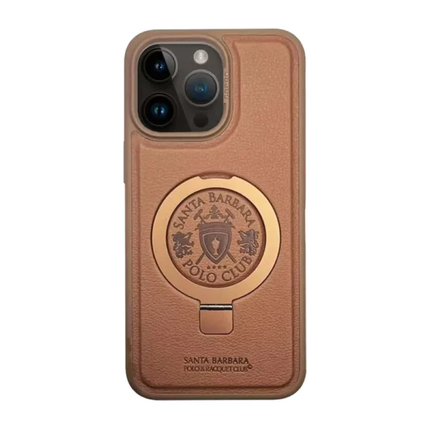 26C Magnetic Ring Leather Bracket Case Brown