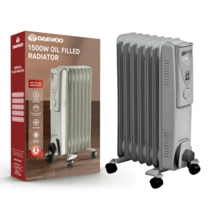 DAEWOO 1500W 7 Fin Oil Filled Radiator With Adjustable Thermostat
