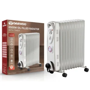 DAEWOO 2500W 11 Fin Oil Filled Radiator With Timer and Adjustable Thermostat