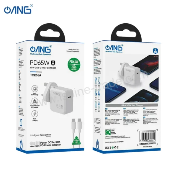 ANG TCK65A PD65W USB C Fast Charger With Type C to Type C Cable - 4