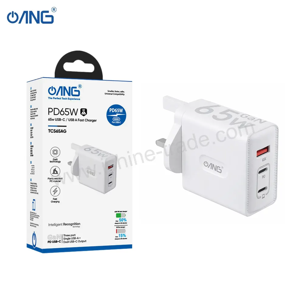 ANG TCS65AG-Dual PD 65W USB C + Single USB QC3.0 GaN Turbo Adaptor