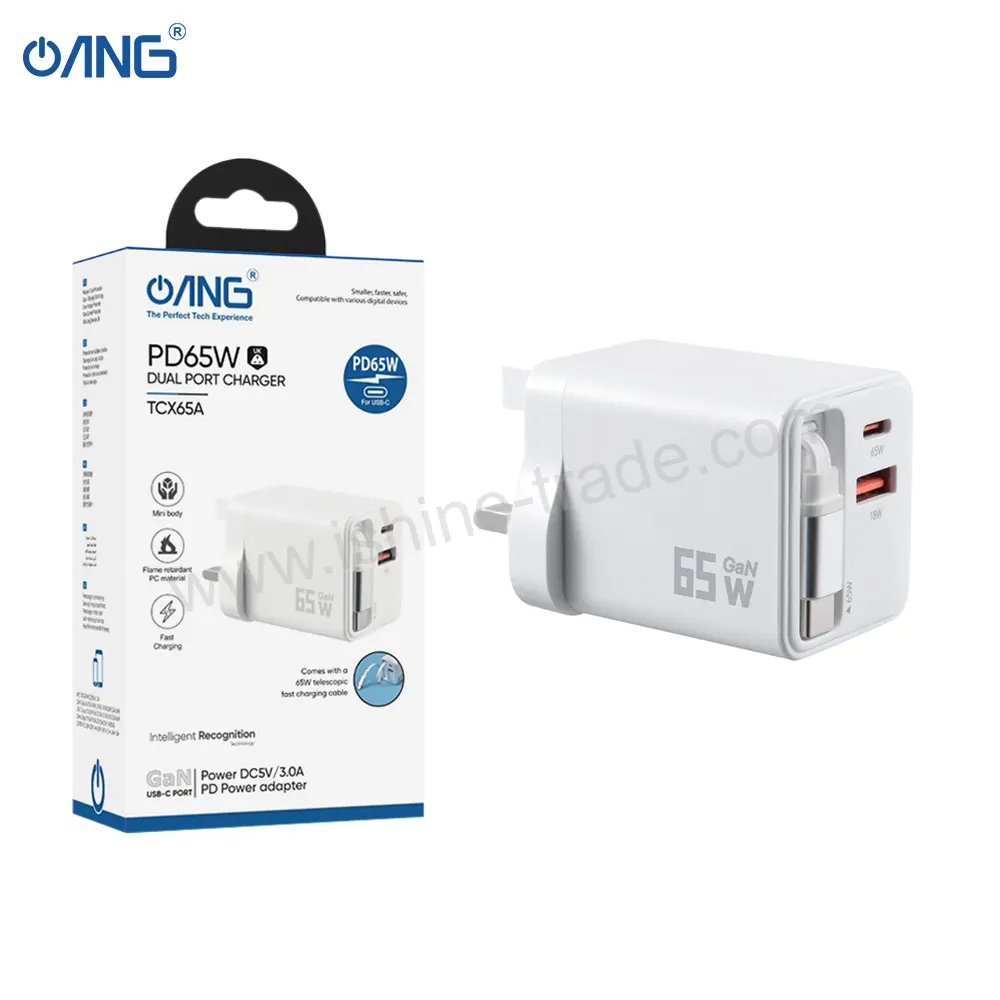 ANG TCX65A PD65W Dual Port GaN Charger With Built In Cable