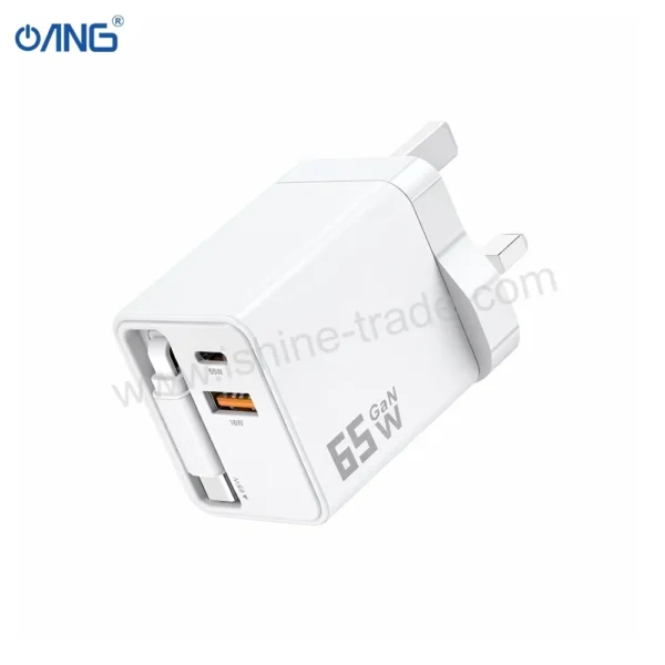ANG TCX65A PD65W Dual Port GaN Charger With Built In Cable - 1
