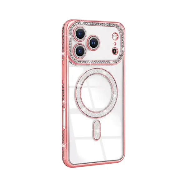 10D Diamond Magsafe Magnetic Case For iPhone 17 Pro Max 18 Pro Max Pink - Copy