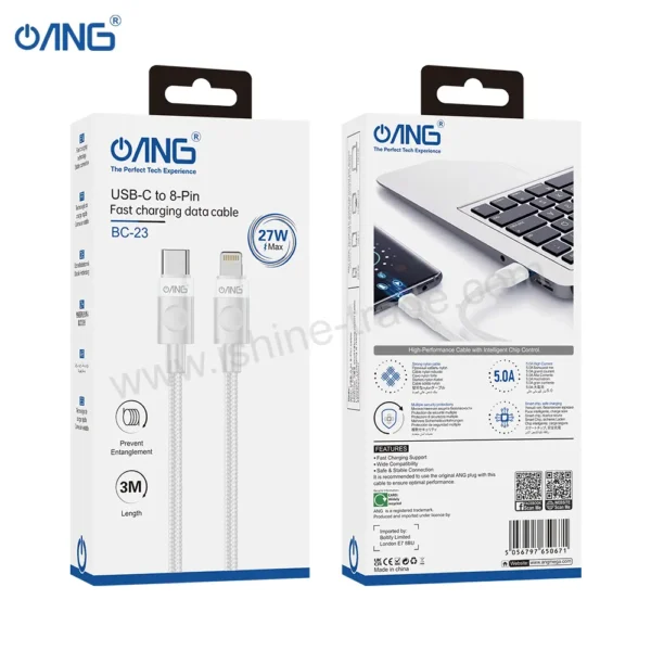 ANG BC23 – Type-C To Lightning Braided Data Cable 3 Meter – White - 1