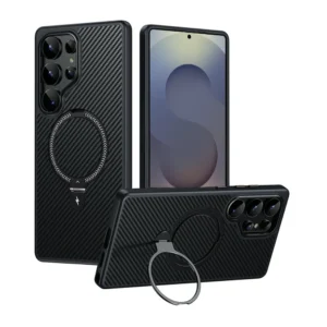 Carbon Fiber Metal Ring Case For Samsung S25 Ultra