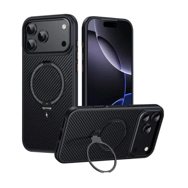 Carbon Fiber Metal Ring Case For iPhone 17 Pro Max
