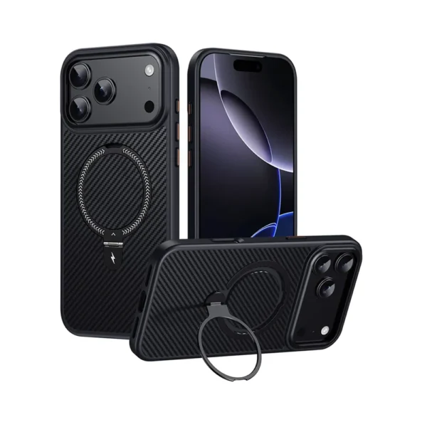 Carbon Fiber Metal Ring Case For iPhone 17 Pro
