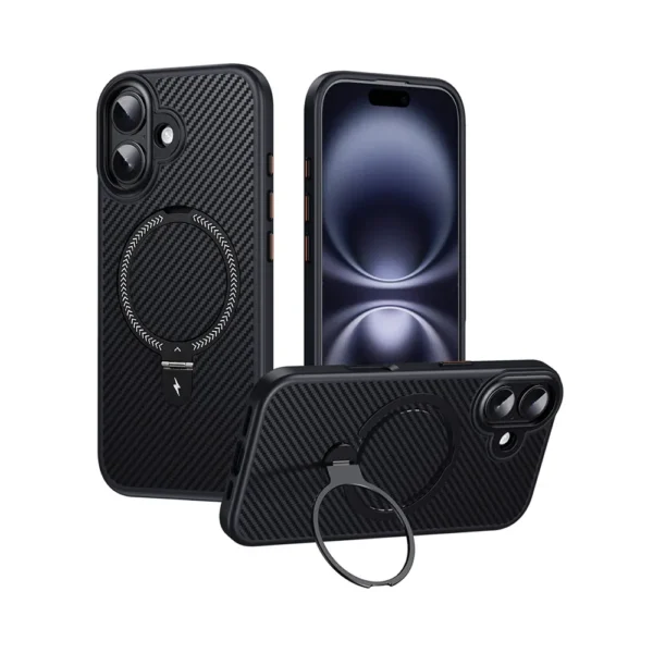 Carbon Fiber Metal Ring Case For iPhone 17