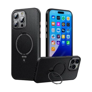 Carbon Fiber Metal Ring Case For iPhone 16 Pro Max