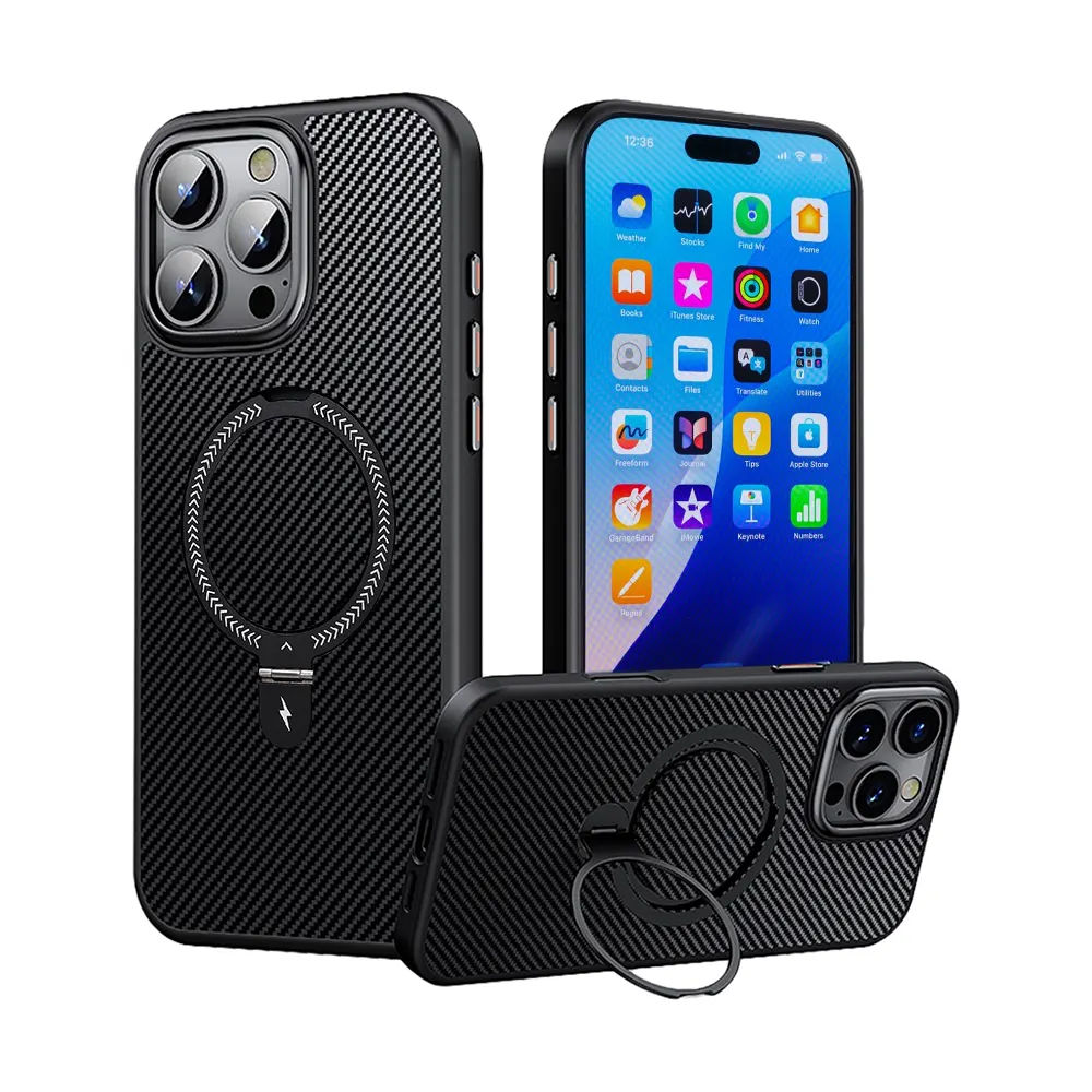 8A Carbon Fiber Metal Ring Case For iPhone 16 Pro Max Carbon Fiber Metal Ring Case For iPhone 16 Pro Max