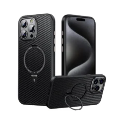Carbon Fiber Metal Ring Case For iPhone 15 Pro Max