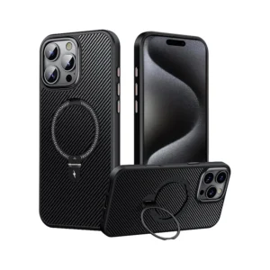 Carbon Fiber Metal Ring Case For iPhone 15 Pro Max
