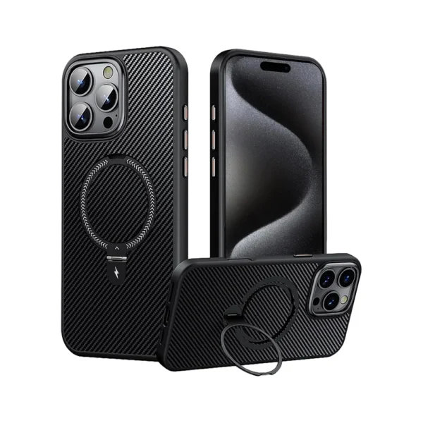 Carbon Fiber Metal Ring Case For iPhone 15 Pro Max