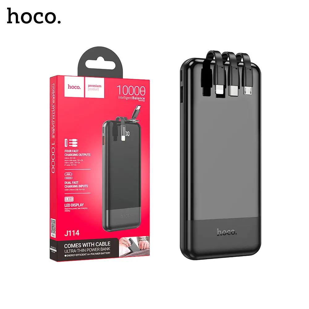 12A Hoco J114 Charger Power Bank With Cable And Digital Display 10000mAh Hoco J114 Charger Power Bank With Cable And Digital Display (10000mAh)-1