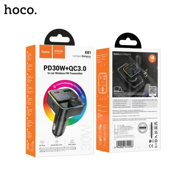 Hoco E81 Fantasy PD30W+QC3.0 With Wireless FM Transmitter Car Charger-6