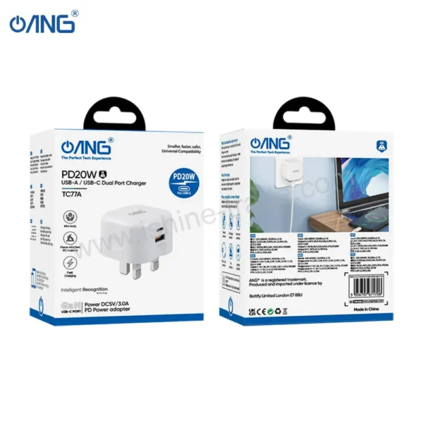 ANG TC77A GaN Dual Port USB-C/USB-A 20W Adaptor (UK Plug)-3