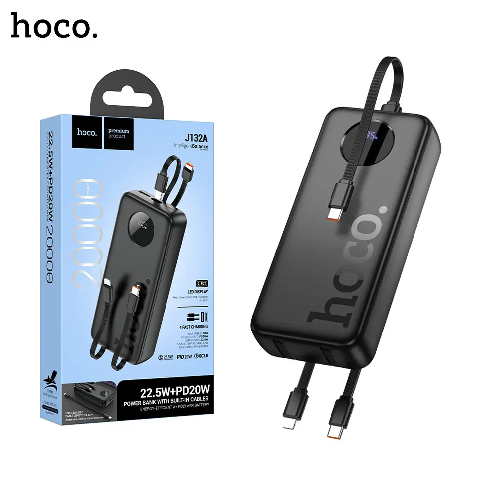 10AHoco J132A Sabio 22.5W + PD20W Power Bank with 3 cables 20000mAh Hoco-J132A-Sabio-22.5W-PD20W-Power-Bank-with-3-cables-20000mAh-1