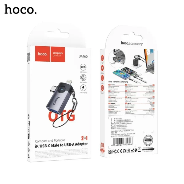Hoco-UA46D-Victory-2-in-1-USB-Adapter-Lightning-Type-C-Male-to-USB-Female-5