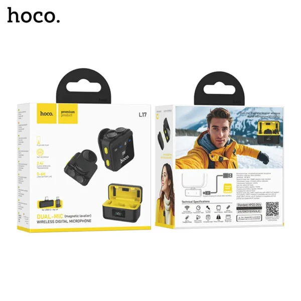 Hoco-L17-Dual-Mic-Wireless-Lavalier-Microphone-with-Magnetic-Clip-7